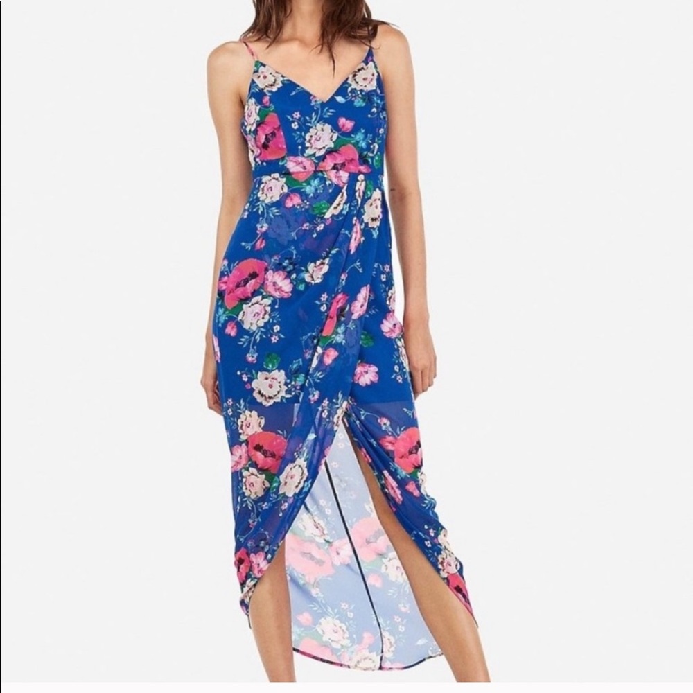 Express Blue Floral Wrap Dress - XS